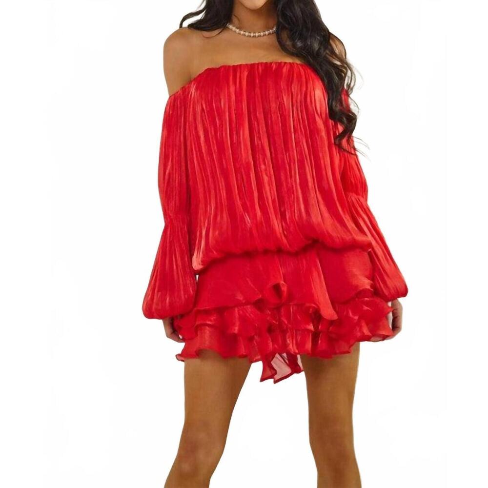 NEW THE SANG olive flared mini dress in red